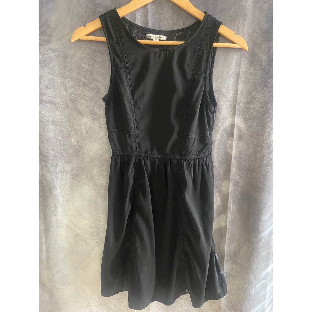 American Eagle Outfitters Black Lace Back Sleeveless Fit Flare Mini Dress 00
